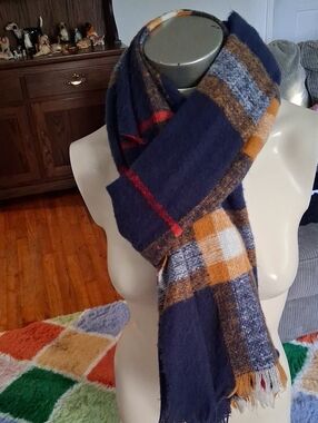 Navy Plaid Scarf - Stylish Winter Accessory